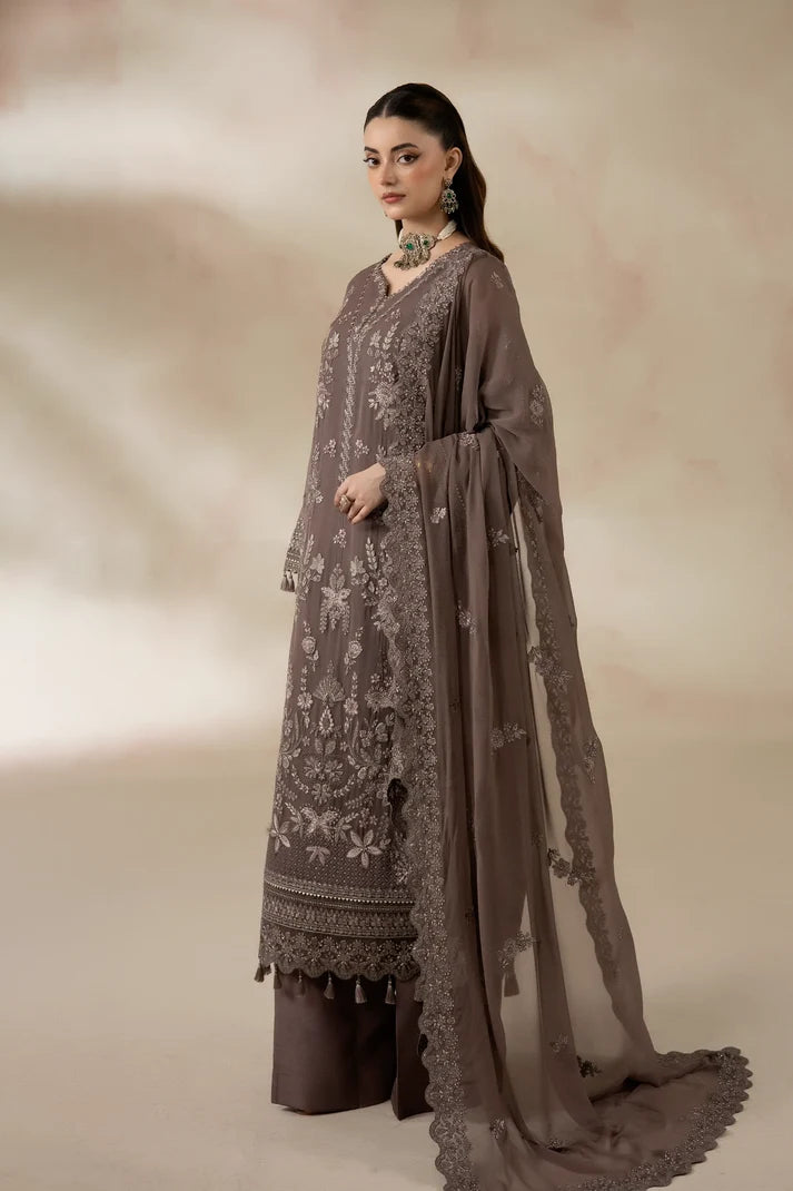 Muted Olive Embroidered Chiffon Formal Suit with Raw Silk Trouser