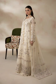 Pearl White Embroidered Chiffon Formal Suit with Raw Silk Trouser