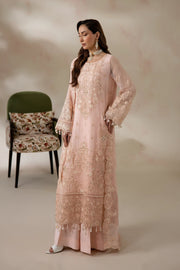 Peach Pink Embroidered Chiffon Formal Suit with Raw Silk Trouser