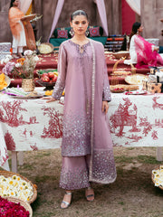 Luxury Silk Embroidered 3 Piece Suit with Organza Dupatta & Sequin Palazzo Pants