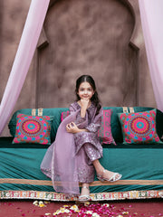 Kids Silk Sequin Embroidered 3-Piece Outfit with Organza Dupatta