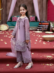 Kids Silk Sequin Embroidered 3-Piece Outfit with Organza Dupatta