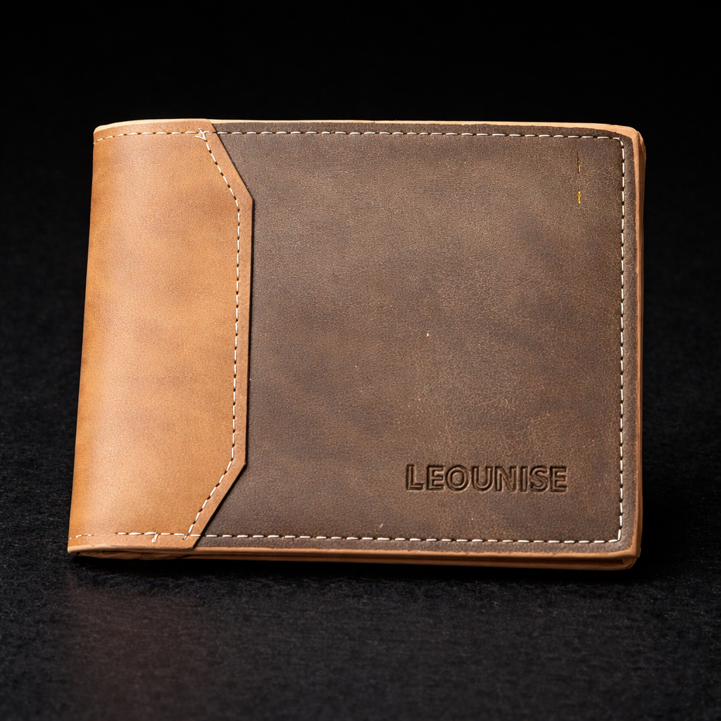 Leounise Men’s Bifold Wallet – Two-Tone Brown & Tan PU Leather Card Holder & Cash Organizer Wallet