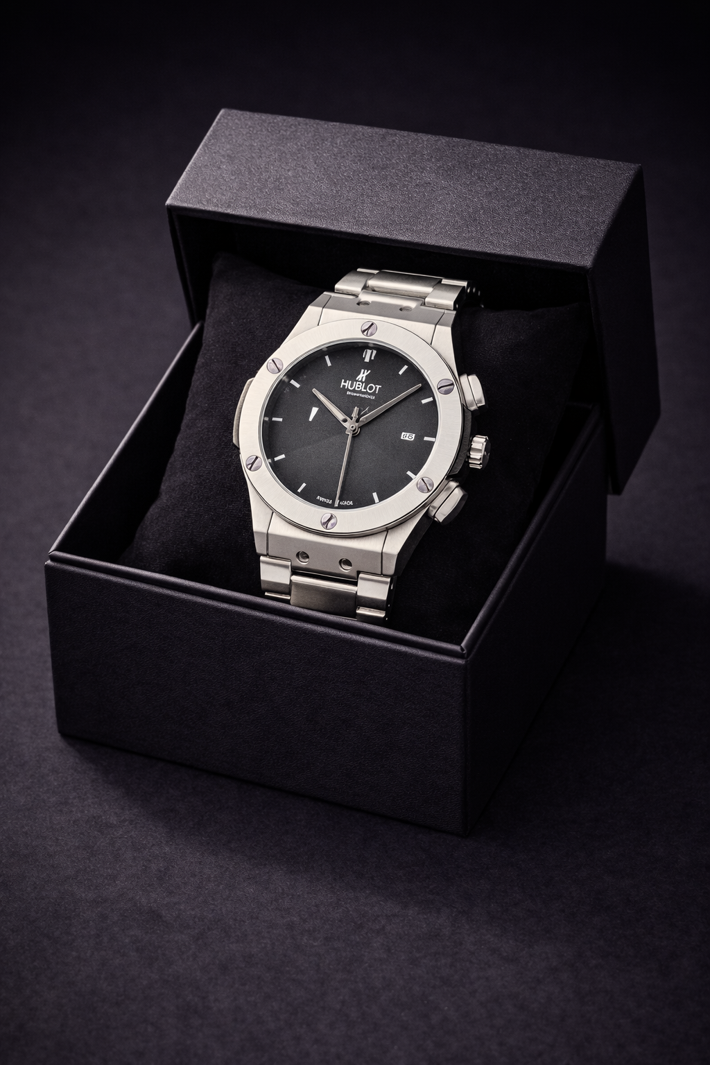 Hublot Classic Fusion Black Dial Watch – Titanium Luxury Timepiece