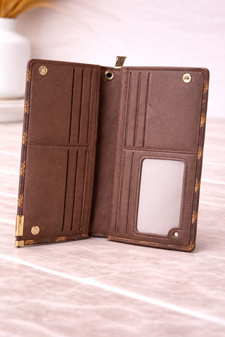 Men’s Long Bifold Wallet – Luxury Monogram-Inspired PU Leather Card & Cash Organizer Wallet