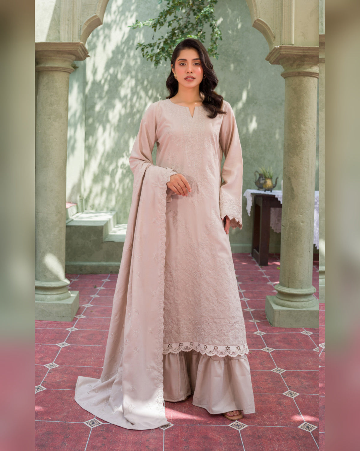 Gul-e-Laila Luxury Embroidered Dhanak 3 Piece Suit with Embroidered Shawl