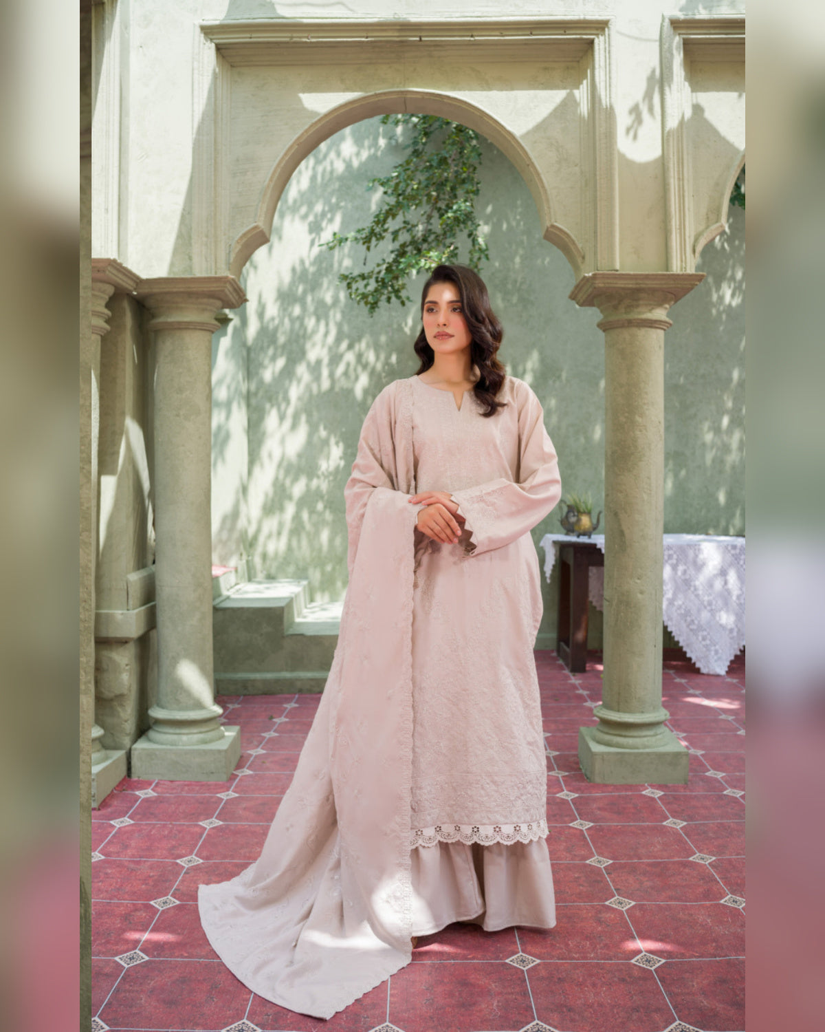 Gul-e-Laila Luxury Embroidered Dhanak 3 Piece Suit with Embroidered Shawl