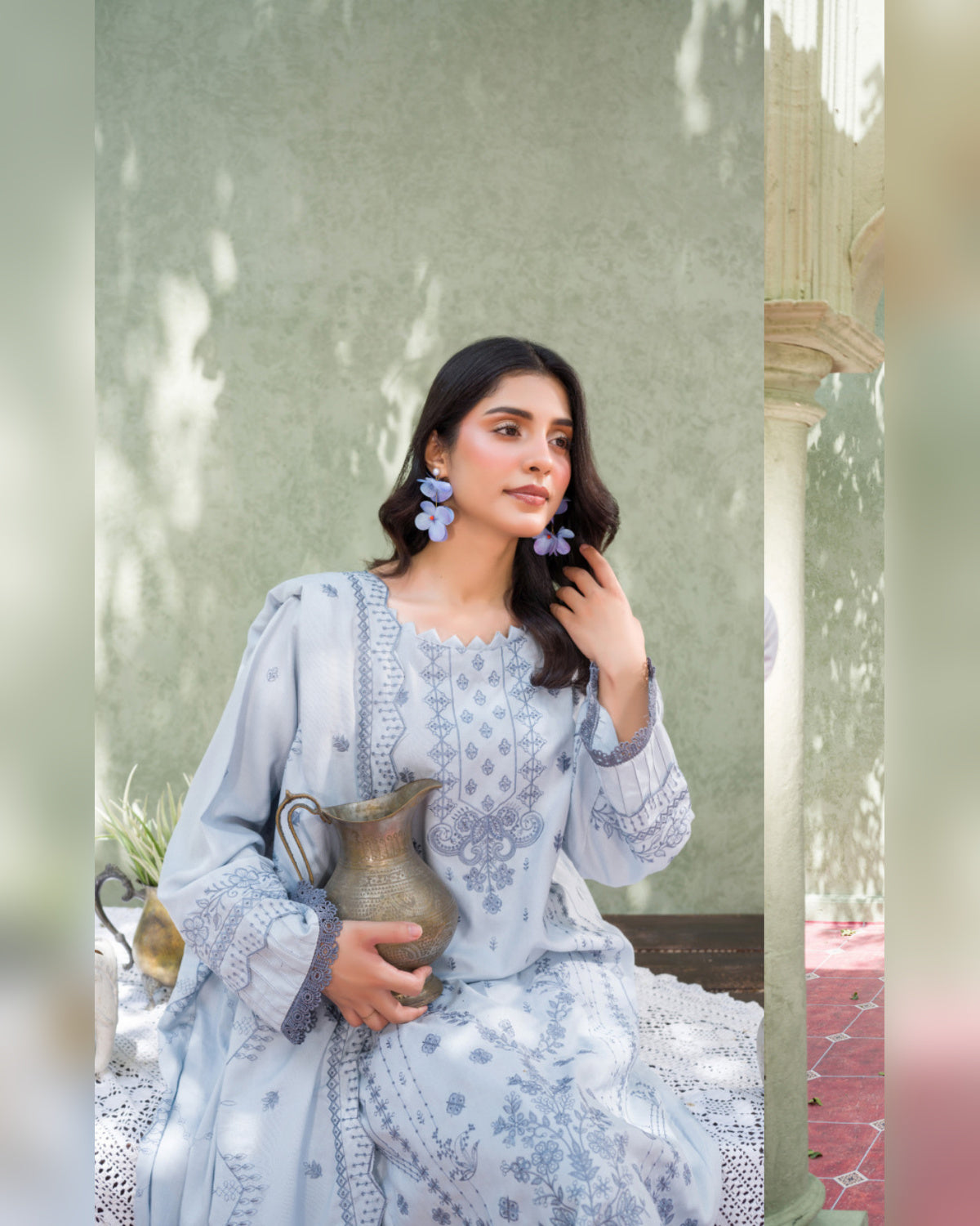 Gul-e-Laila Luxury Embroidered Dhanak 3 Piece Suit with Embroidered Shawl