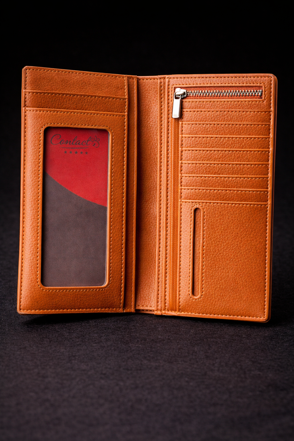 Men’s Long Leather Wallet – Brown Textured Bifold Card Holder, Checkbook & Travel Clutch Wallet
