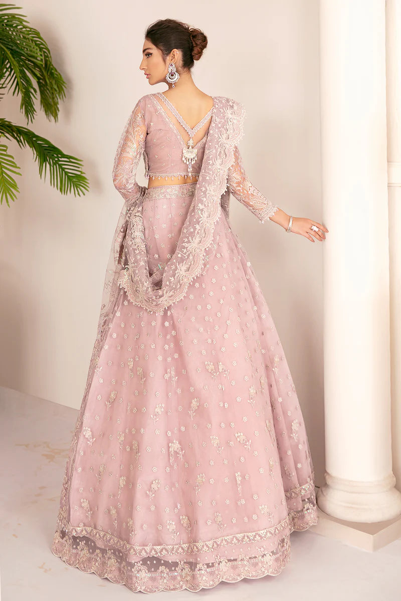 Embroidered Net Three-Piece Fabric Set with Dupatta & Silk Trousers
