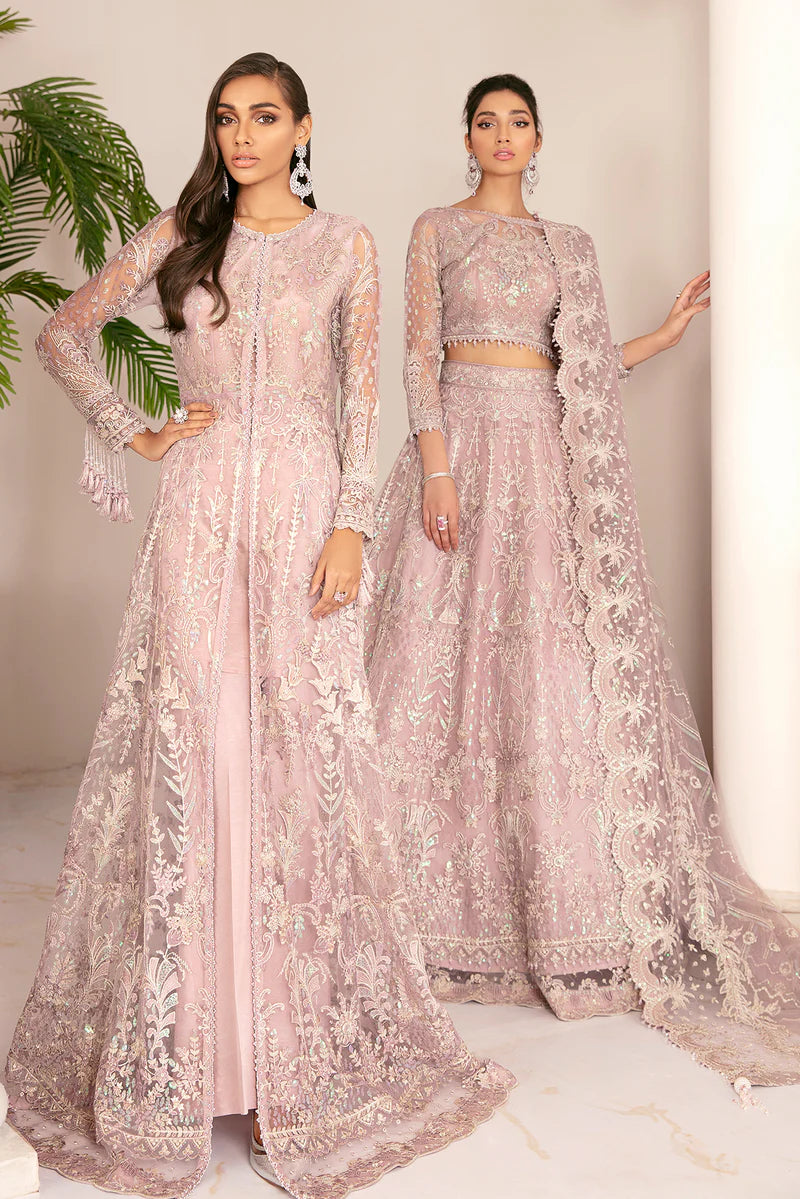 Embroidered Net Three-Piece Fabric Set with Dupatta & Silk Trousers
