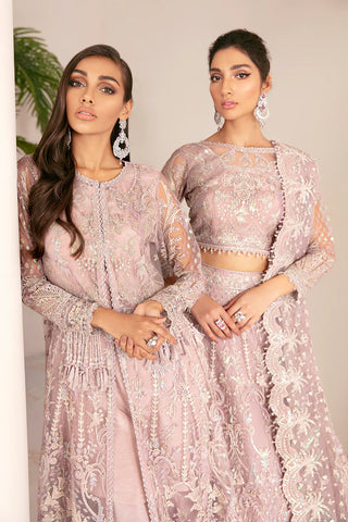 Embroidered Net Three-Piece Fabric Set with Dupatta & Silk Trousers