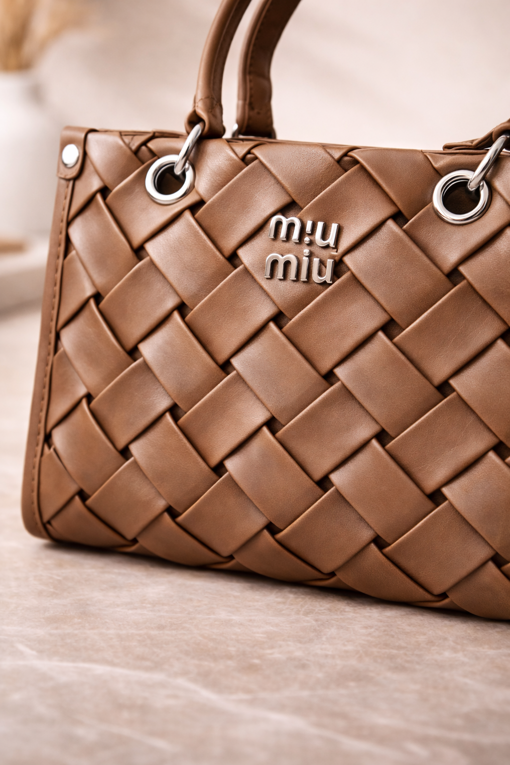 Miu Miu Inspired Intrecciato Woven Leather Ladies Handbag
