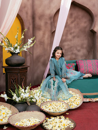 Kids Silk Sequin Embroidered 3-Piece Set with Organza Dupatta & Tassels