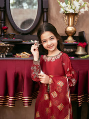 Kids Luxury Silk 3-Piece Set with Sequin Embroidery & Organza Dupatta