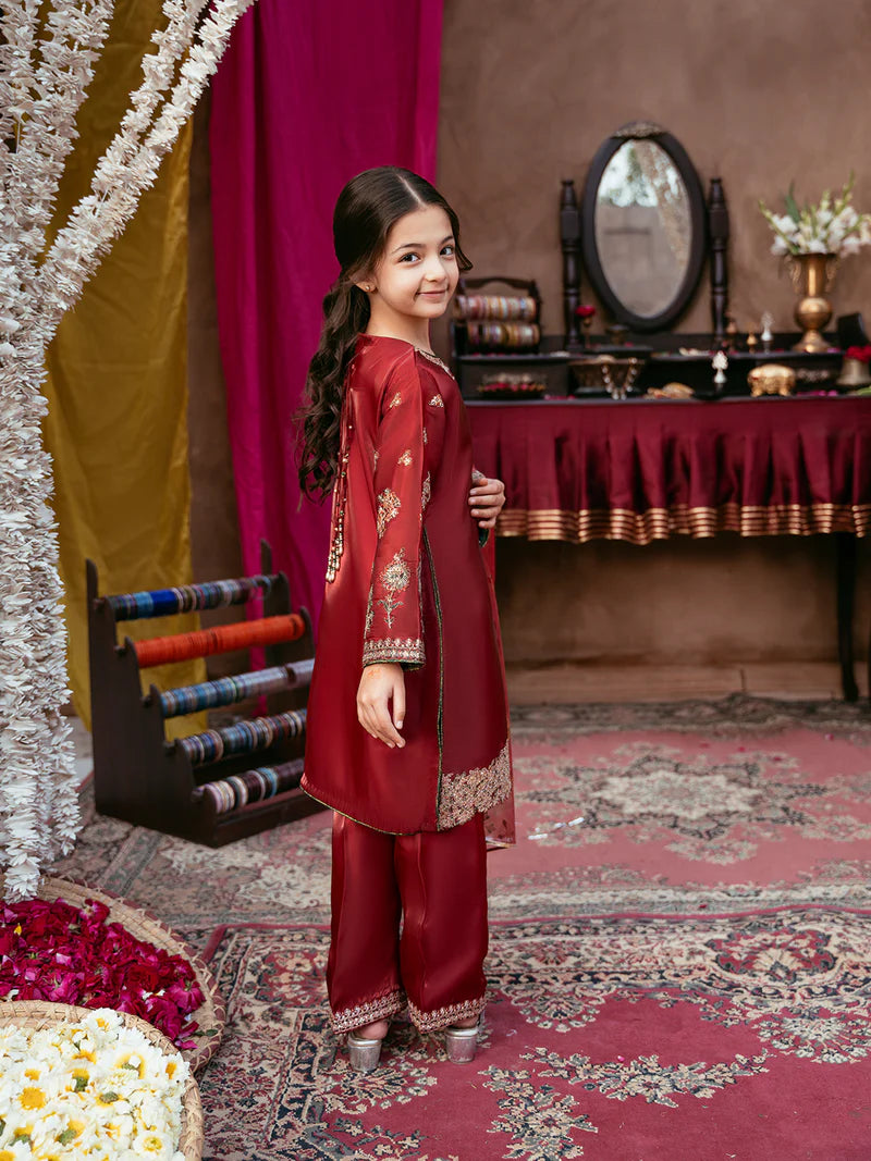Kids Luxury Silk 3-Piece Set with Sequin Embroidery & Organza Dupatta
