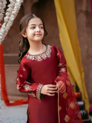 Kids Luxury Silk 3-Piece Set with Sequin Embroidery & Organza Dupatta