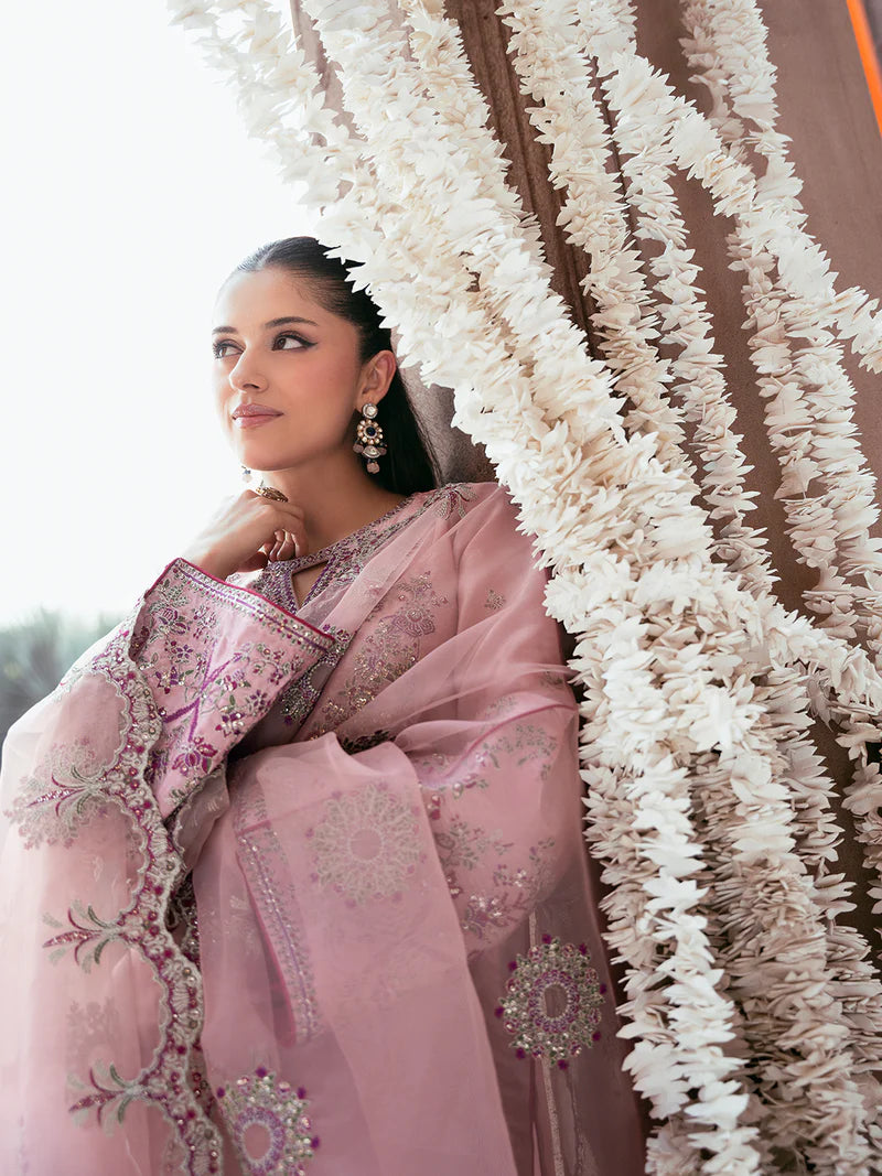 Elegant Silk 3 Piece Suit with Spangle Embroidery & Organza Dupatta
