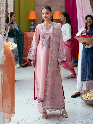 Elegant Silk 3 Piece Suit with Spangle Embroidery & Organza Dupatta