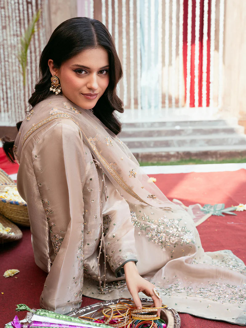 Luxury Silk 3 Piece Suit with Spangle Embroidery & Sequin Organza Dupatta