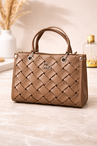 Miu Miu Inspired Intrecciato Woven Leather Ladies Handbag