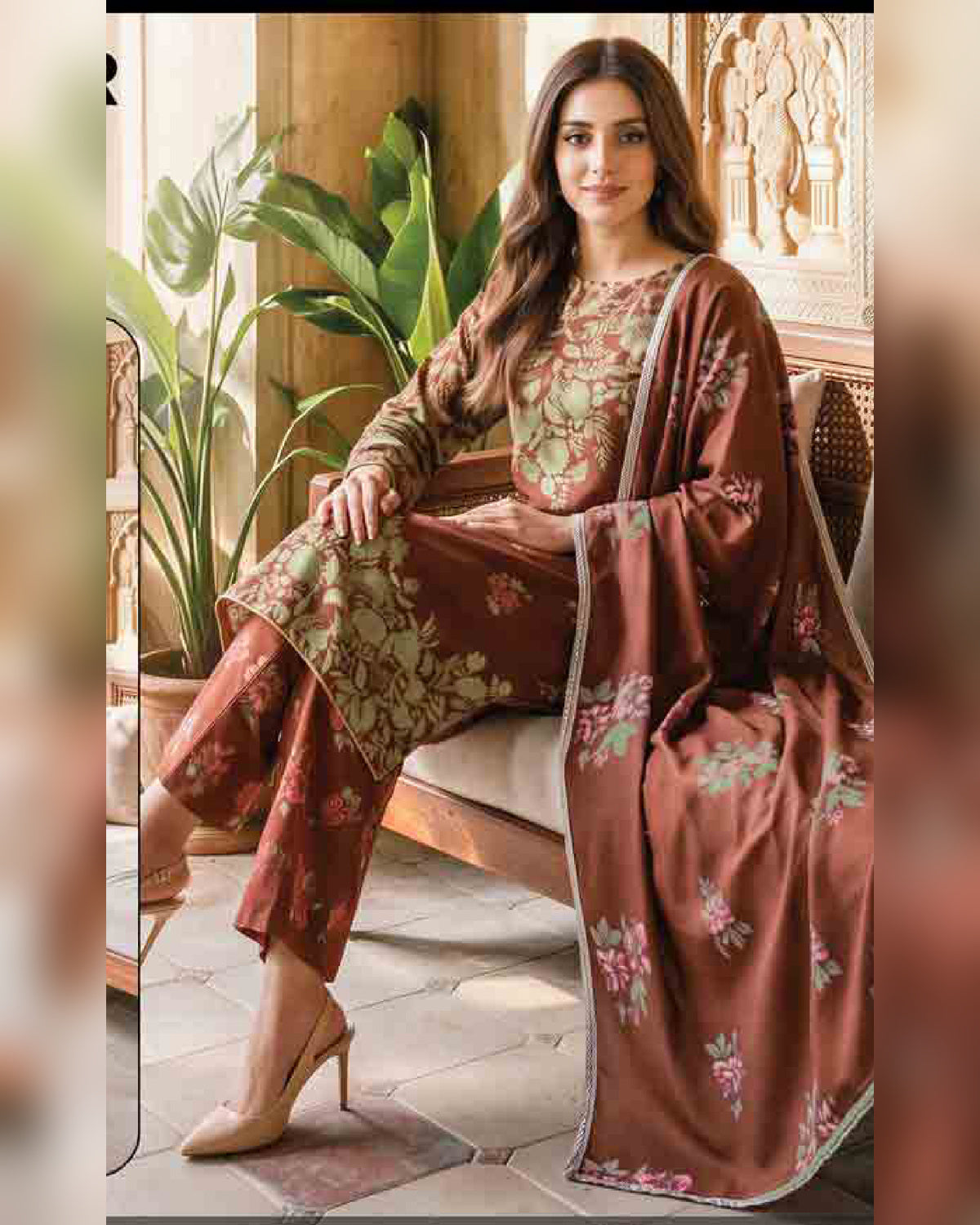 Limelight Paste Printed Khaddar 3 Piece Unstitched Suit with Textured Shawl – Winter Collection