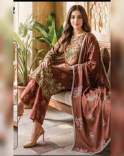 Limelight Paste Printed Khaddar 3 Piece Unstitched Suit with Textured Shawl – Winter Collection
