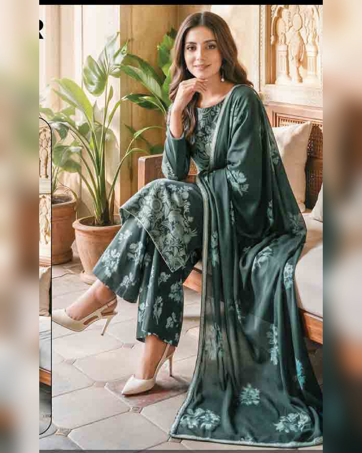 Limelight Paste Printed Khaddar 3 Piece Unstitched Suit with Textured Shawl – Winter Collection