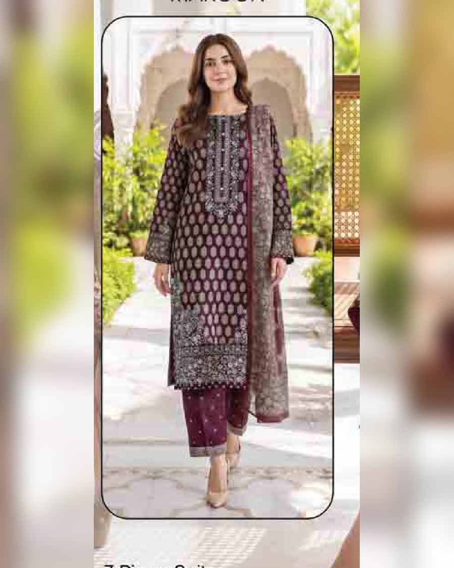 Limelight Paste Printed Khaddar 3 Piece Unstitched Suit with Textured Shawl – Winter Collection