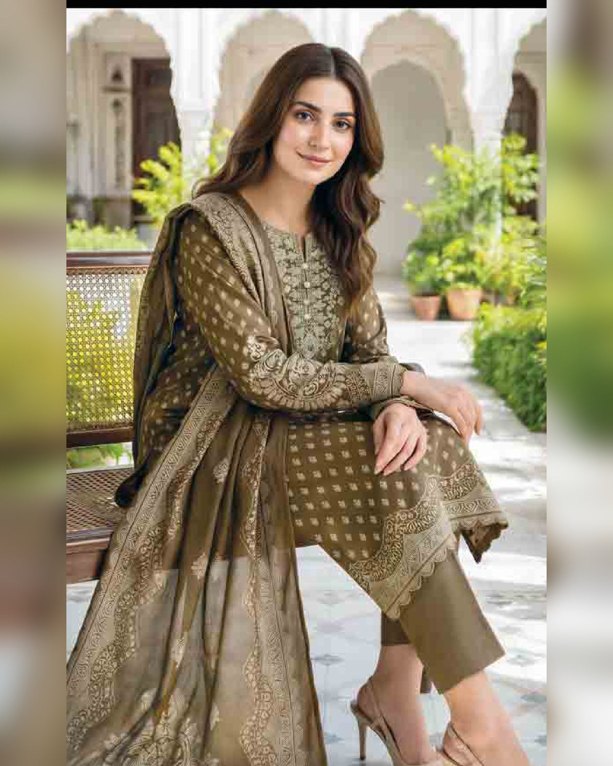 Limelight Paste Printed Khaddar 3 Piece Unstitched Suit with Textured Shawl – Winter Collection