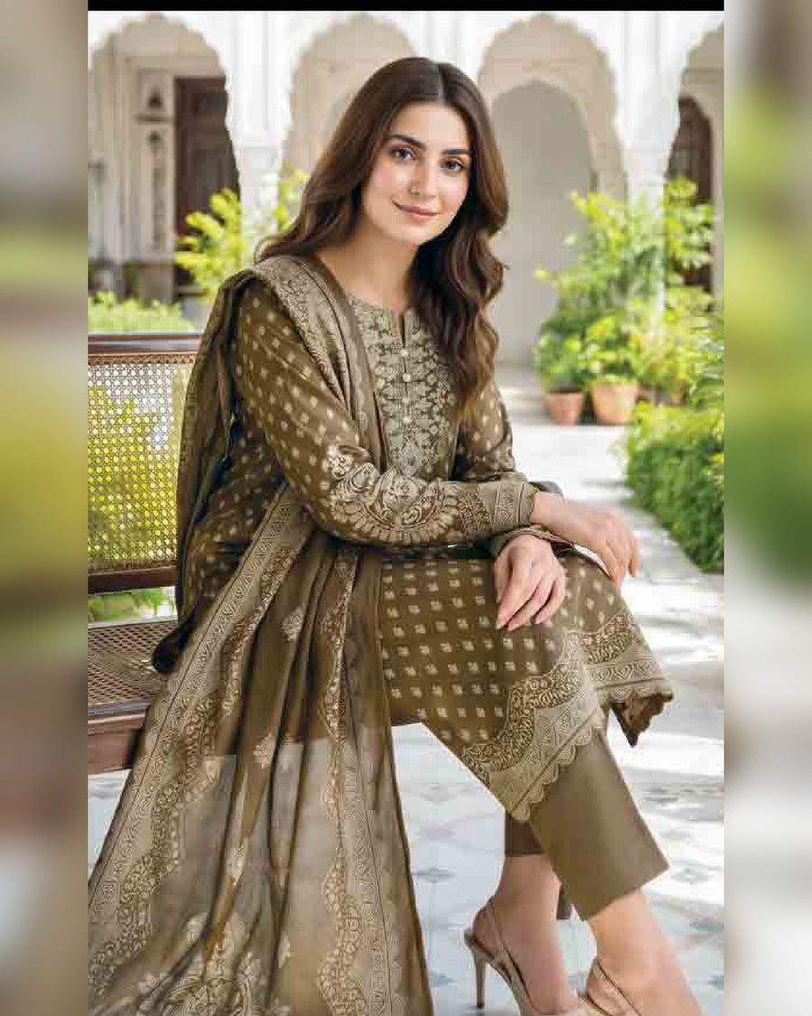 Limelight Paste Printed Khaddar 3 Piece Unstitched Suit with Textured Shawl – Winter Collection