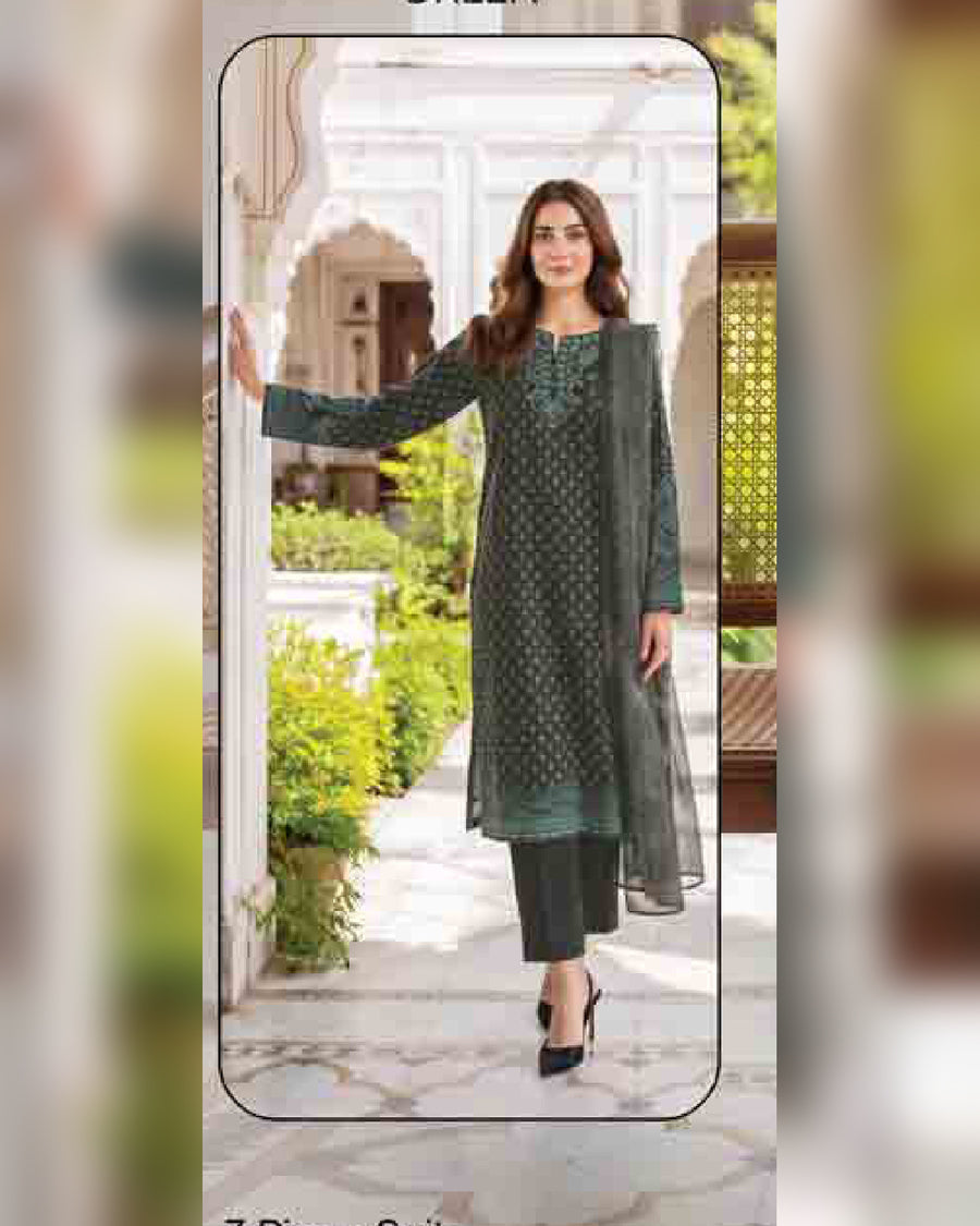 Limelight Paste Printed Khaddar 3 Piece Unstitched Suit with Textured Shawl – Winter Collection