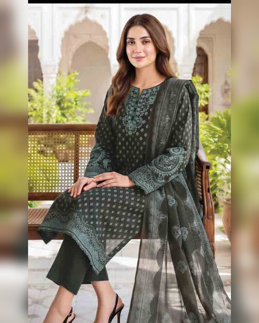 Limelight Paste Printed Khaddar 3 Piece Unstitched Suit with Textured Shawl – Winter Collection