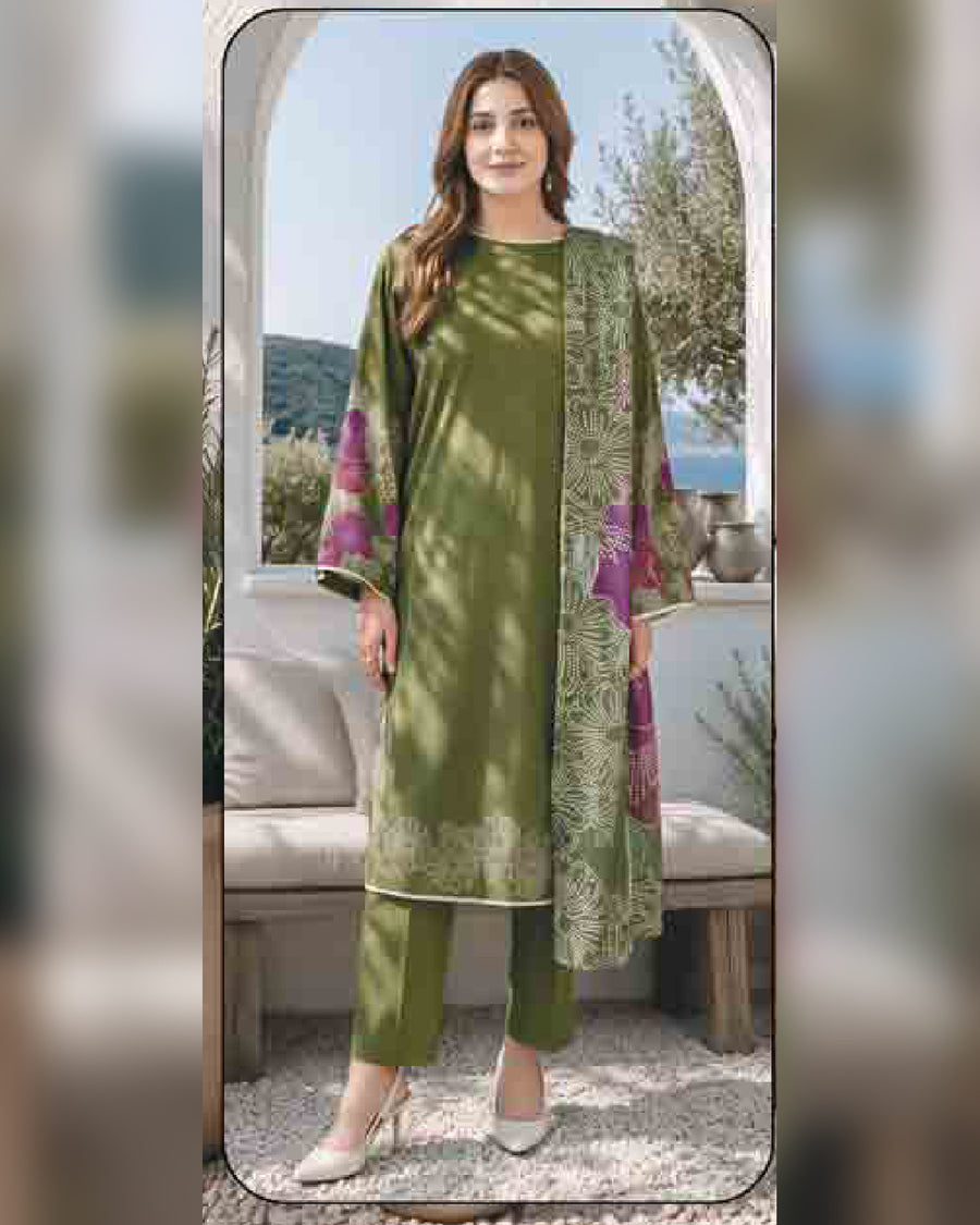 Limelight Paste Printed Khaddar 3 Piece Unstitched Suit with Textured Shawl – Winter Collection