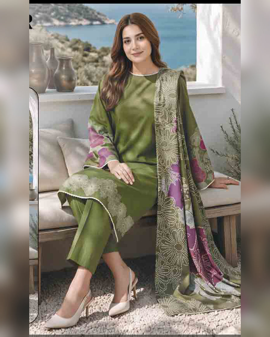 Limelight Paste Printed Khaddar 3 Piece Unstitched Suit with Textured Shawl – Winter Collection