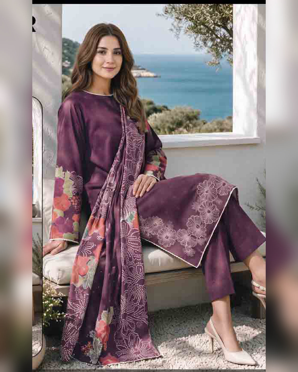 Limelight Paste Printed Khaddar 3 Piece Unstitched Suit with Textured Shawl – Winter Collection