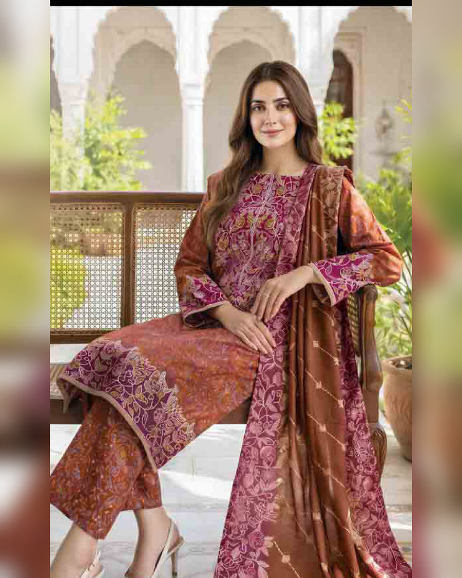 Limelight Paste Printed Khaddar 3 Piece Unstitched Suit with Textured Shawl – Winter Collection