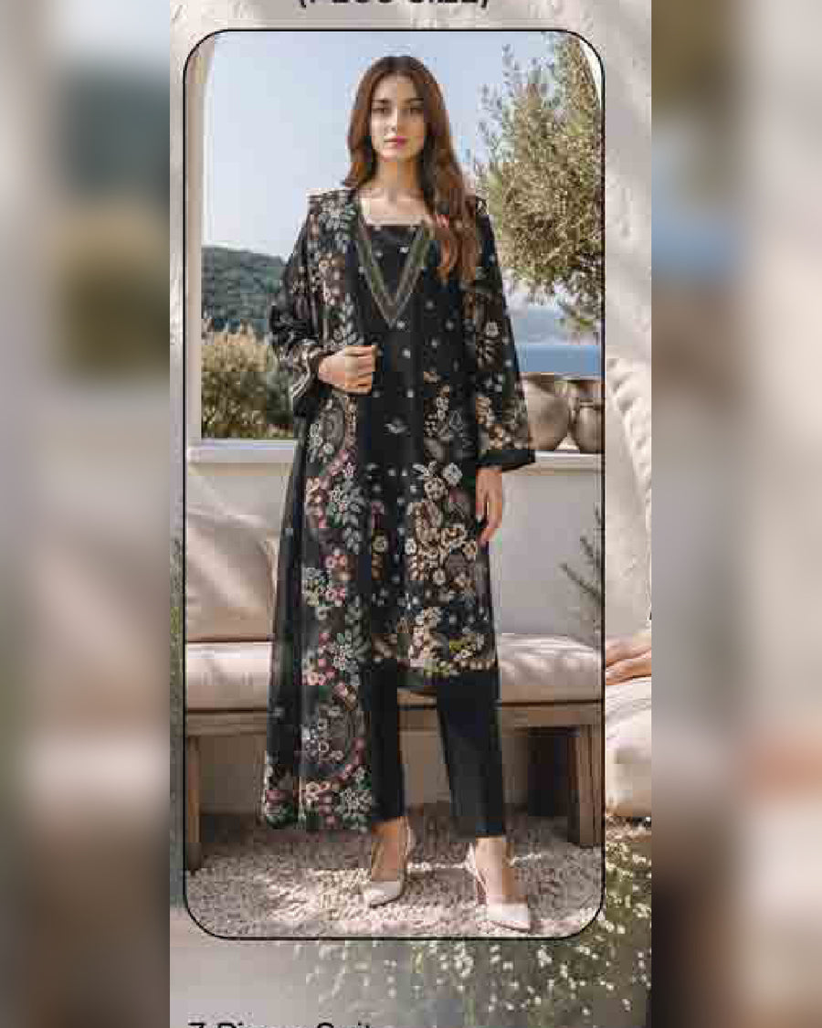 Limelight Paste Printed Khaddar 3 Piece Unstitched Suit with Textured Shawl – Winter Collection