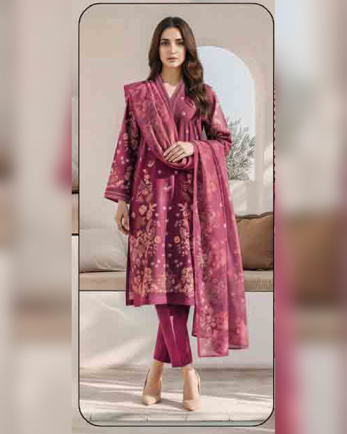 Limelight Paste Printed Khaddar 3 Piece Unstitched Suit with Textured Shawl – Winter Collection