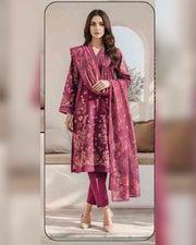 Limelight Paste Printed Khaddar 3 Piece Unstitched Suit with Textured Shawl – Winter Collection