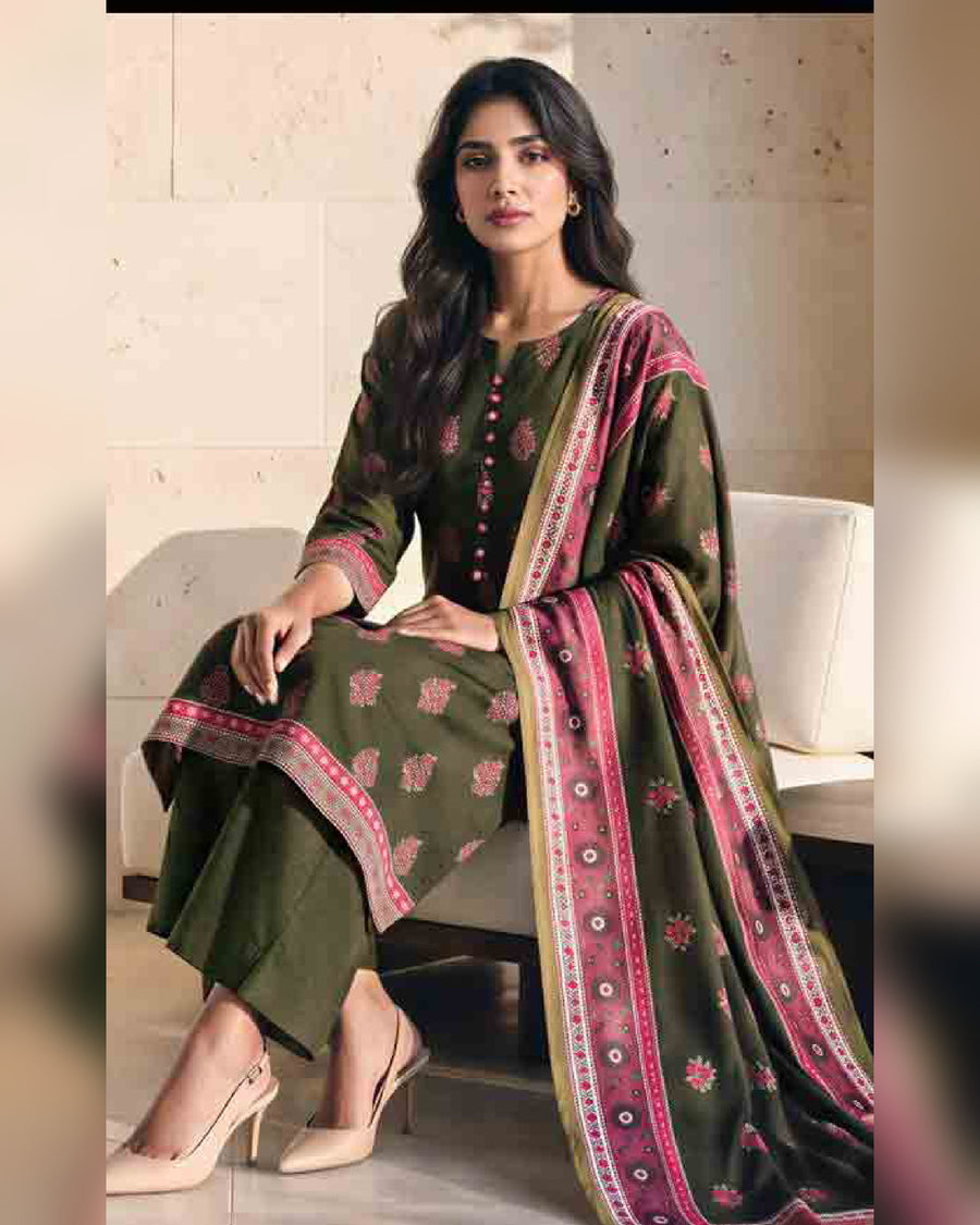 Limelight Paste Printed Khaddar 3 Piece Unstitched Suit with Textured Shawl – Winter Collection