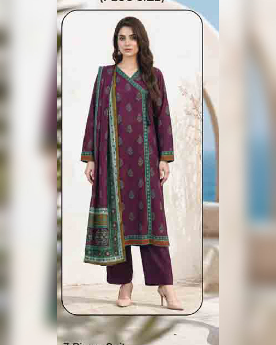 Limelight Paste Printed Khaddar 3 Piece Unstitched Suit with Textured Shawl – Winter Collection