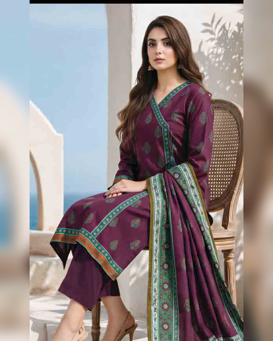 Limelight Paste Printed Khaddar 3 Piece Unstitched Suit with Textured Shawl – Winter Collection