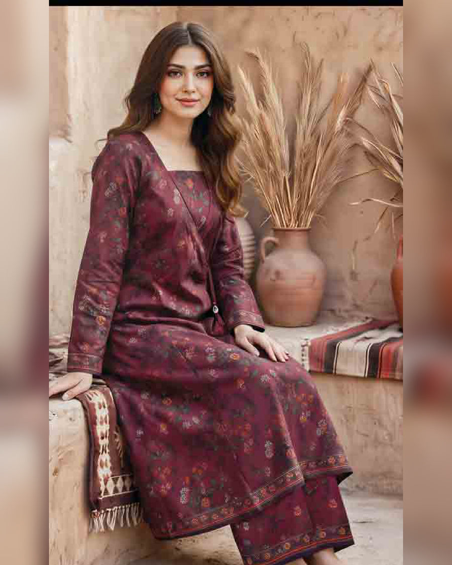 Limelight Premium Printed Khaddar Shirt – Unstitched Winter Collection