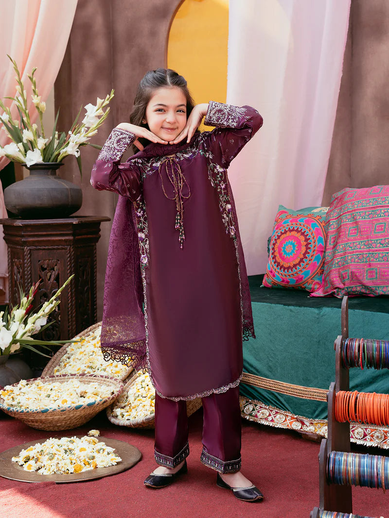 Kids Festive Silk 3-Piece Set with Sequin Embroidery & Tassel Detail
