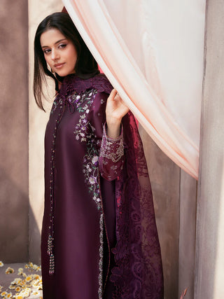 Luxury Silk Embroidered 3 Piece Suit with Organza Dupatta & Palazzo Pants