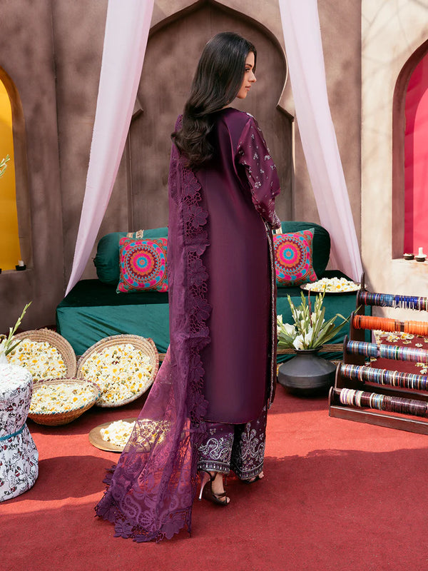 Luxury Silk Embroidered 3 Piece Suit with Organza Dupatta & Palazzo Pants
