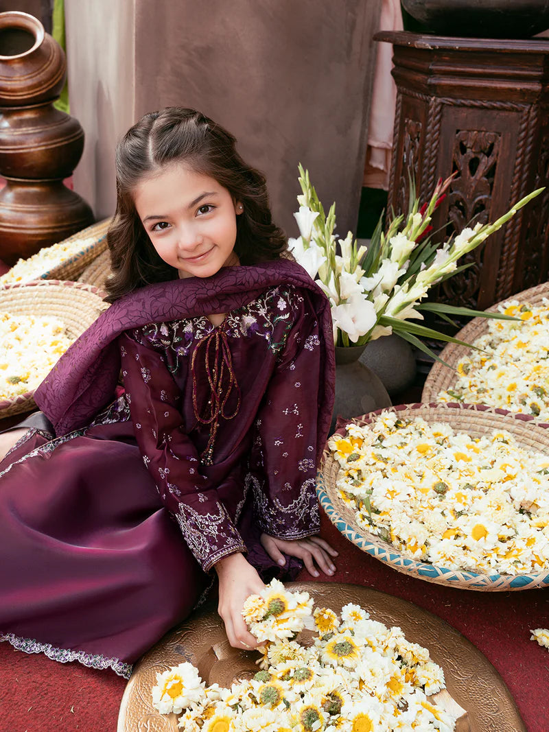 Kids Festive Silk 3-Piece Set with Sequin Embroidery & Tassel Detail