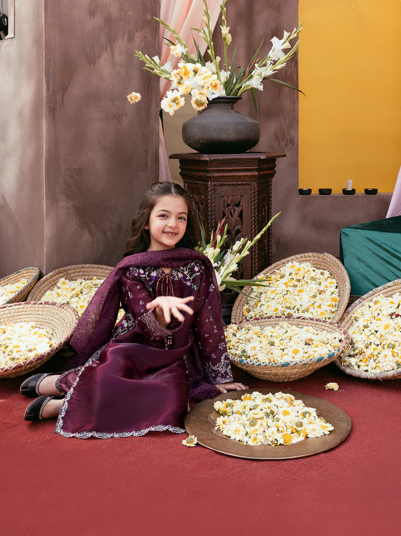 Kids Festive Silk 3-Piece Set with Sequin Embroidery & Tassel Detail
