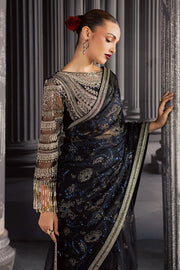 Luxury Hand Embellished Net Saree Style Formal Suit with Raw Silk Trouser